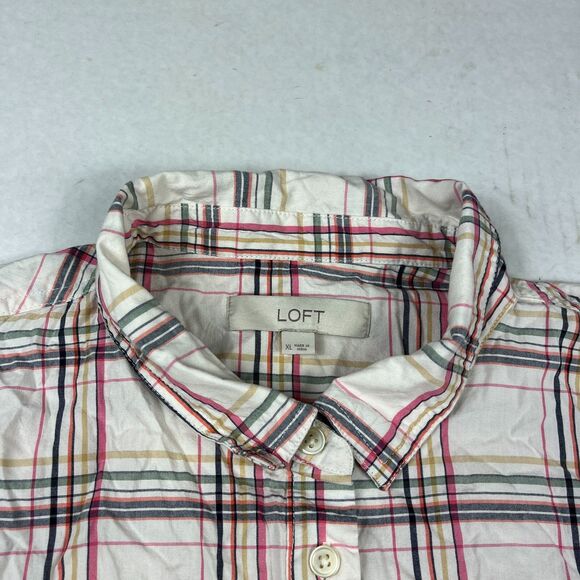 LOFT Womens Plaid Button Down Shirt XL Loose Fit Top Preppy Casual Cottagecore - Picture 4 of 11